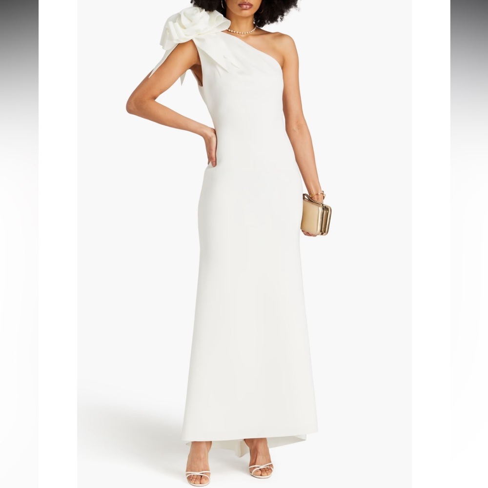 Badgley Mischka One Shoulder White Dress